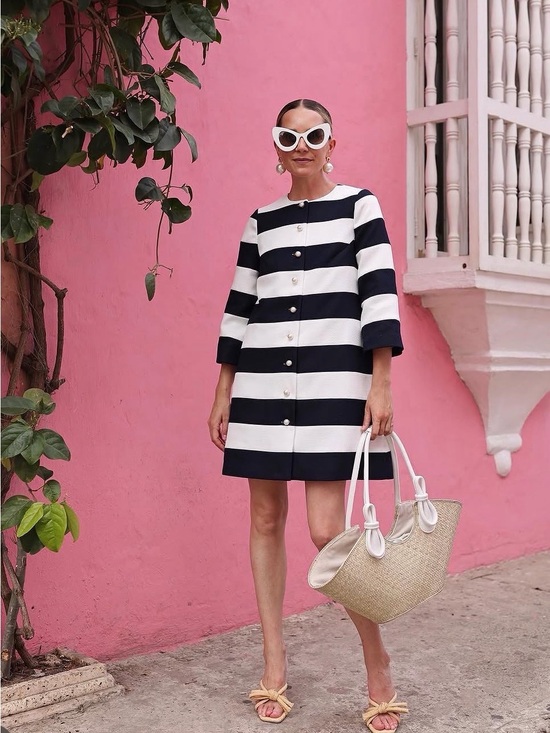 Tuckernuck Jackets & Blazers - Tuckernuck x Atlantic-Pacific Navy and White Striped Pearl-Button Coat / Dress